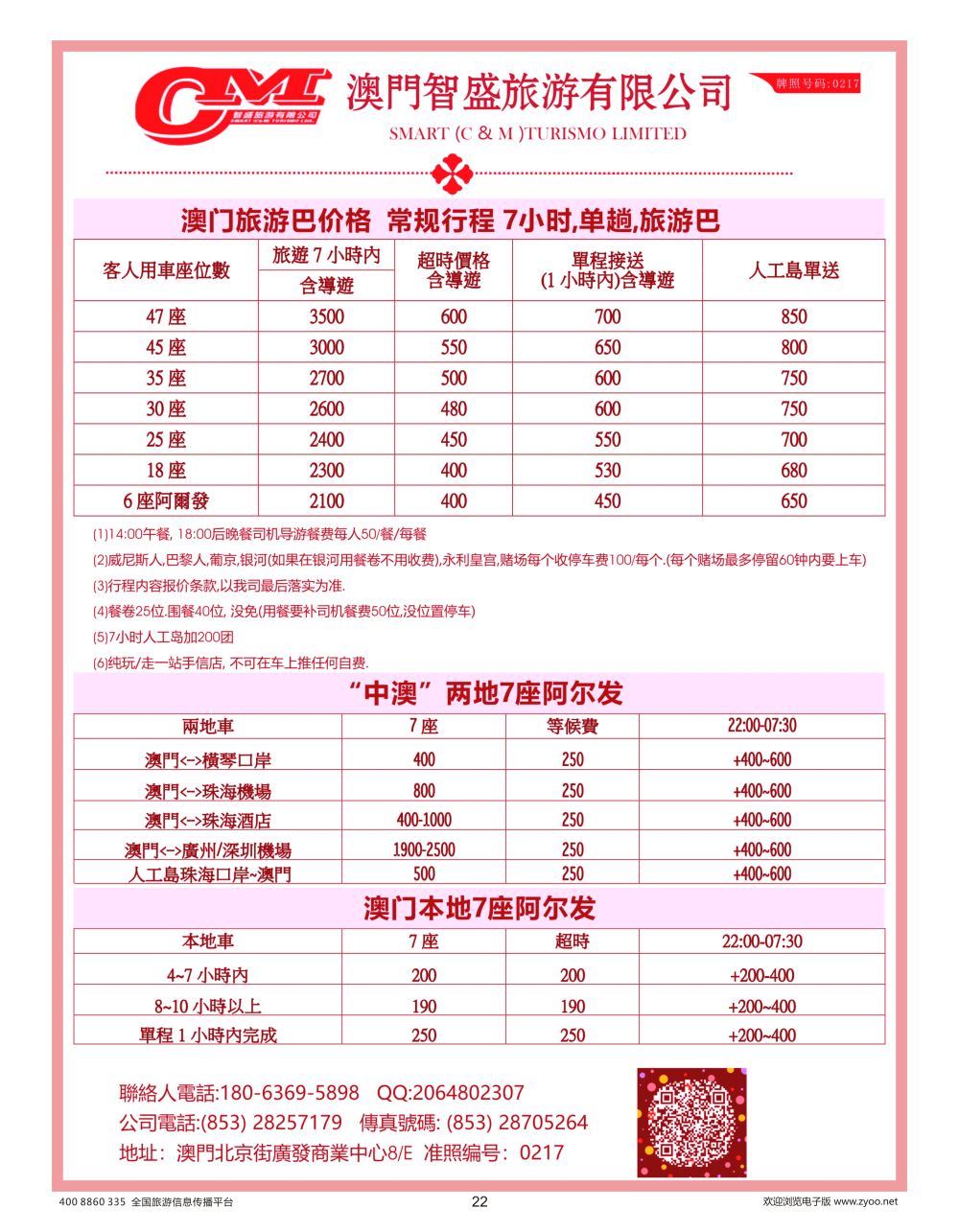 22 莎714期 澳门智盛旅游 租车一手地接服务