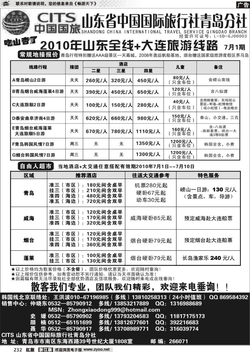 232 山东省中国国际旅行社青岛分社