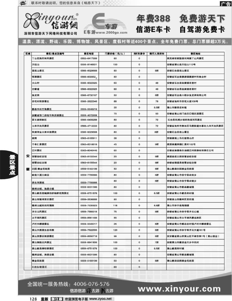 128 信游网.E车卡免费景点