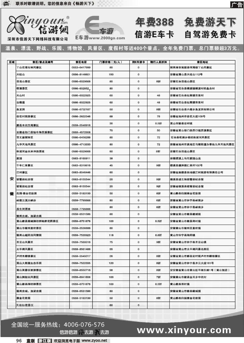 96 信游网.E车卡免费景点