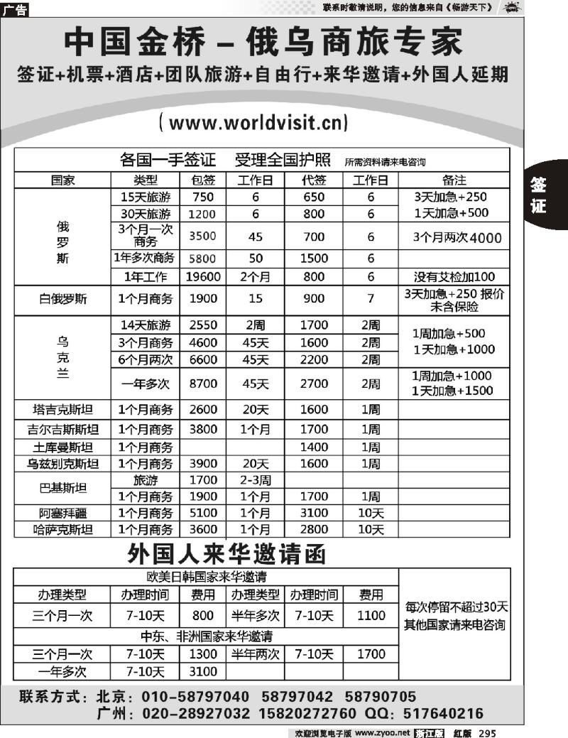 295 中国金桥－俄乌商旅专家签证部
