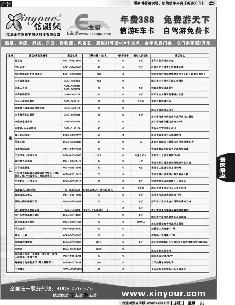 53 信游网.E车卡免费景点