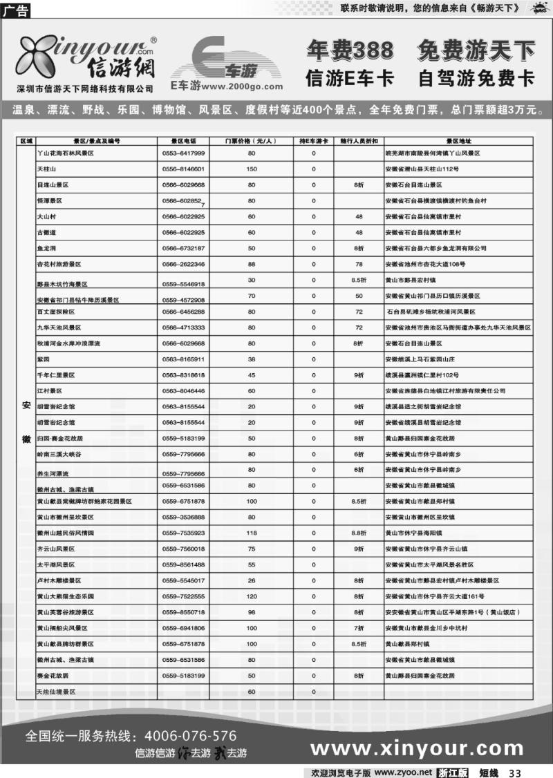 33 信游网.E车卡免费景点