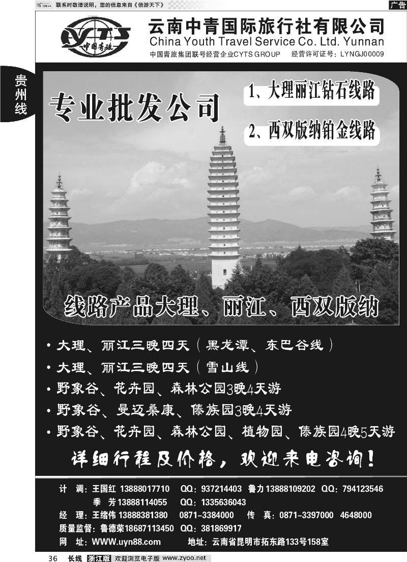 36 云南中青国际旅行社—昆大丽专线