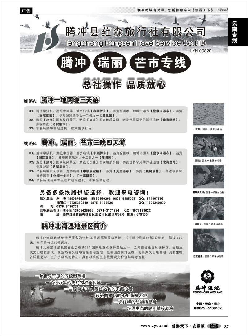 87 云南专线   云南腾冲荭森旅行社-腾冲、瑞丽、芒市专线