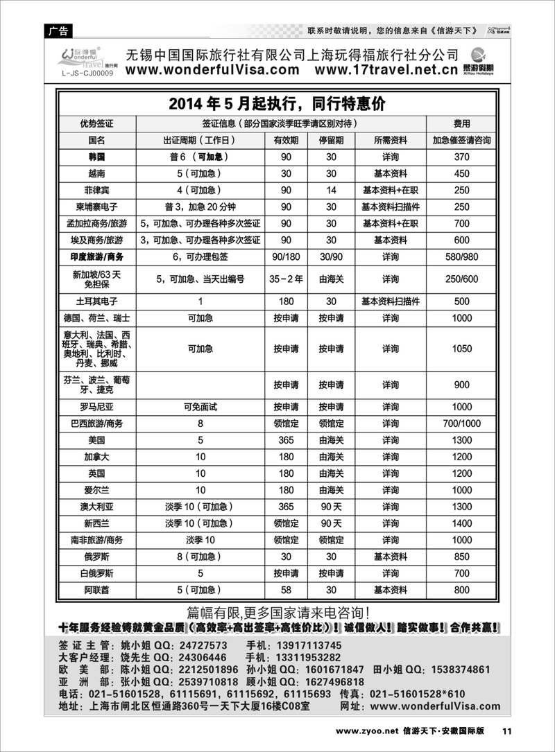 11 熙游假期 签证专线