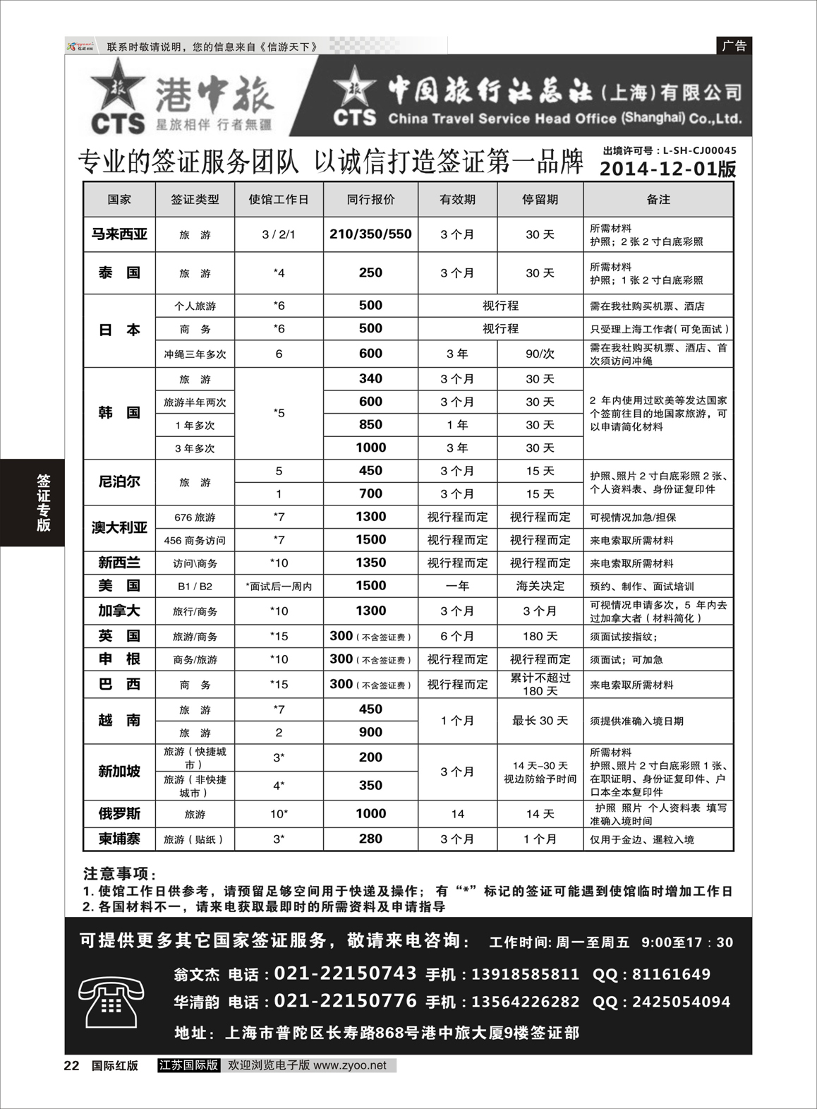 22 港中旅旗下中旅总社签证服务  签证专版