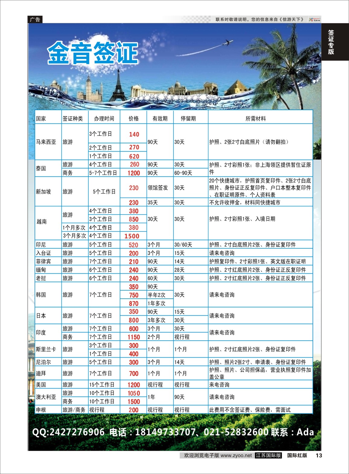 13 金音签证  签证专版