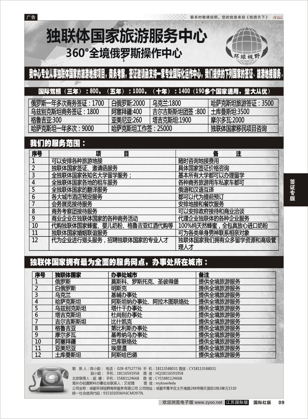 P9 俄罗斯独联体国家旅游地接 ｛11533｝ 签证专版