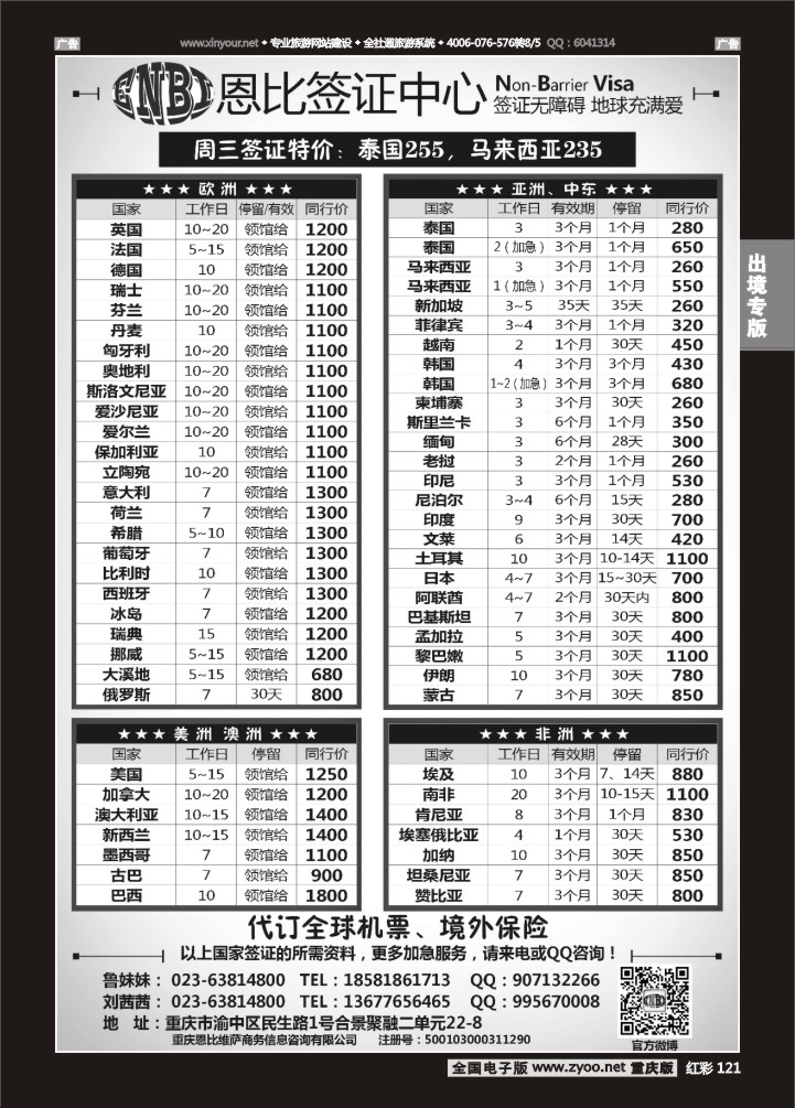 121  恩比签证-欧洲、亚洲、美洲、澳洲、非洲