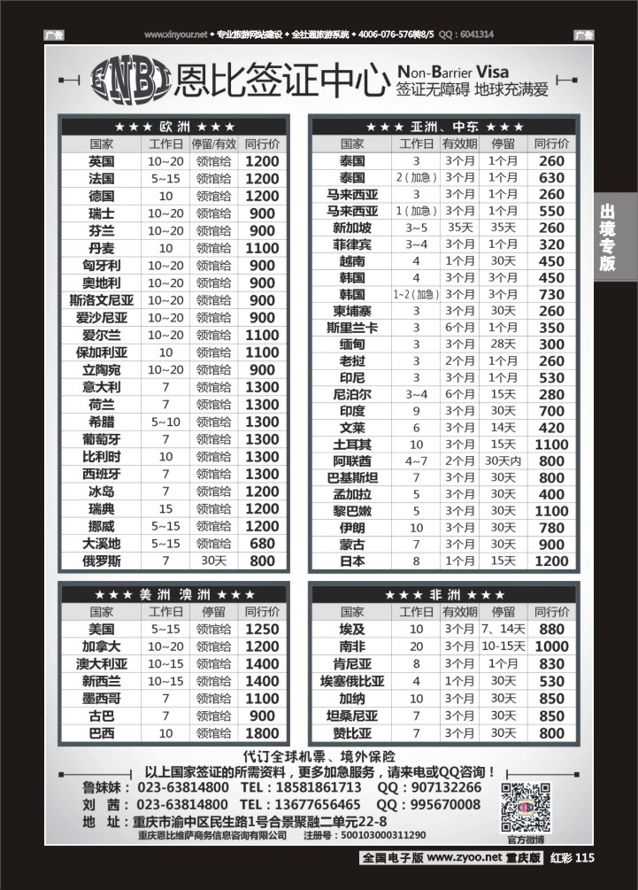 115  恩比签证-欧洲、亚洲、美洲、澳洲、非洲