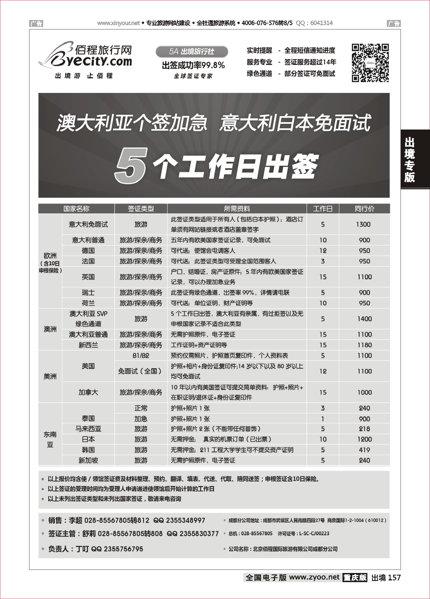 157  北京佰程国际旅游有限公司成都分公司