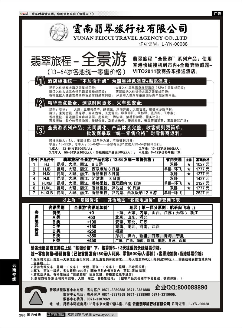 280 云南专线 云南翡翠旅程—全景游