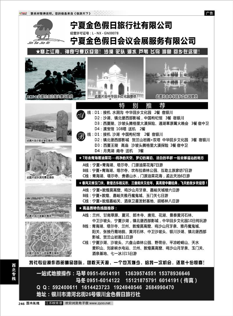246  西北专线  宁夏银川金色假日旅行社专业西部地接