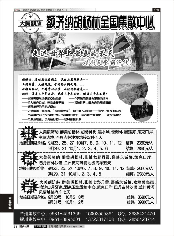 P24 额济纳胡杨林全国集散中心  西北专线