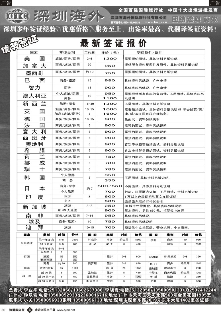 b黑030  深圳海外国旅签证部