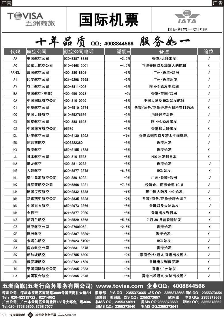 b黑060  五洲商旅(国际机票)