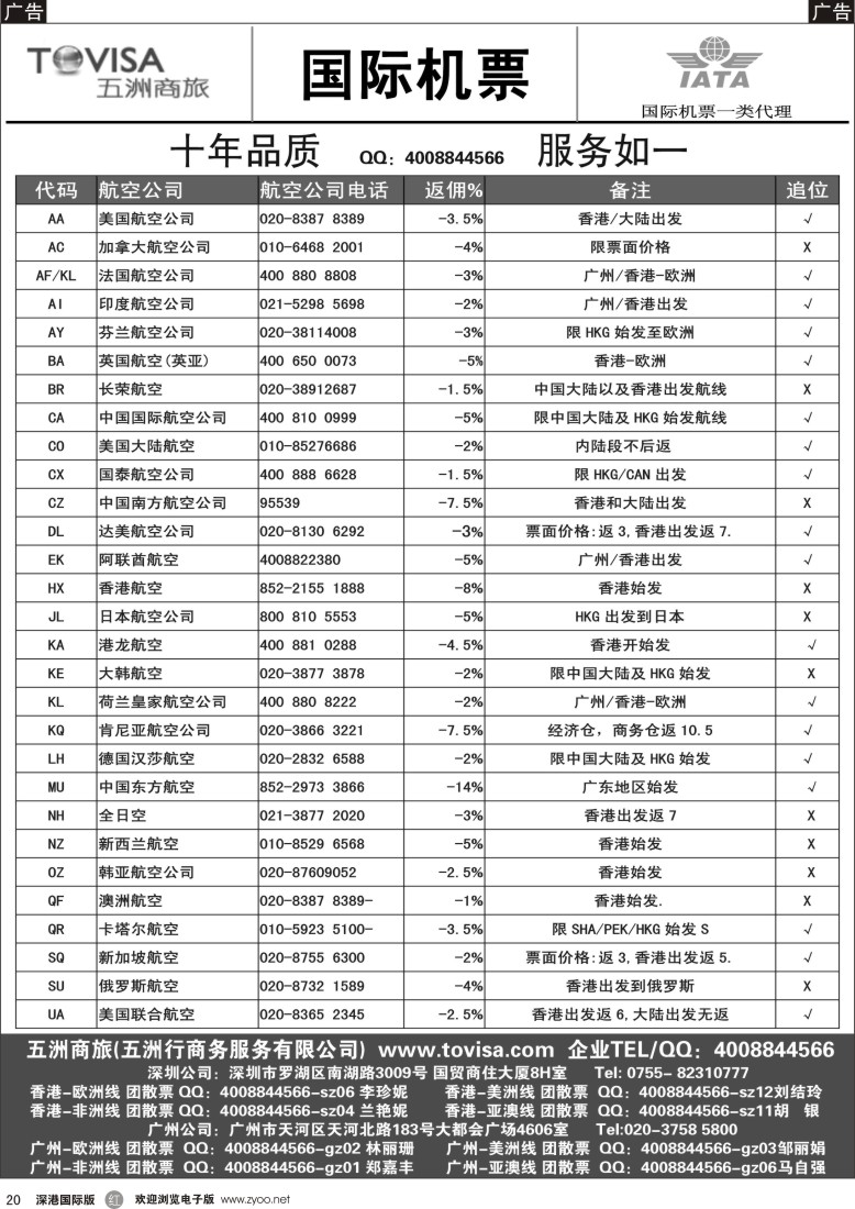 r黑020  五洲商旅（国际机票）