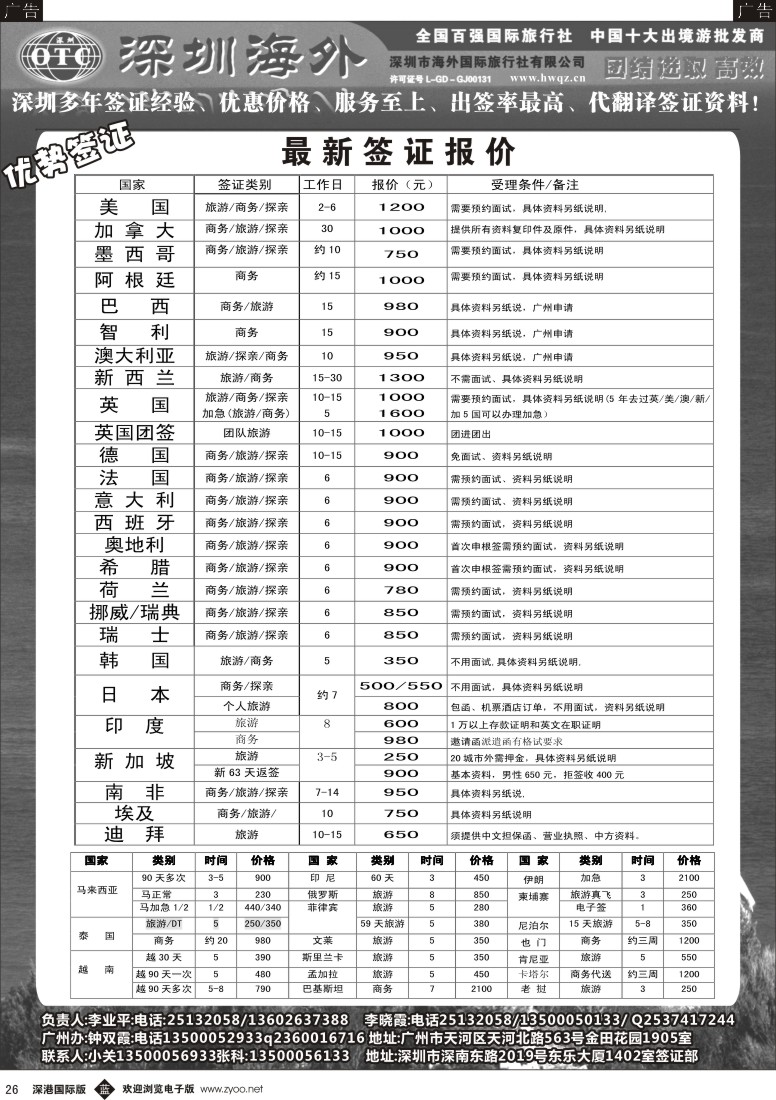 b黑026  深圳海外国旅签证部