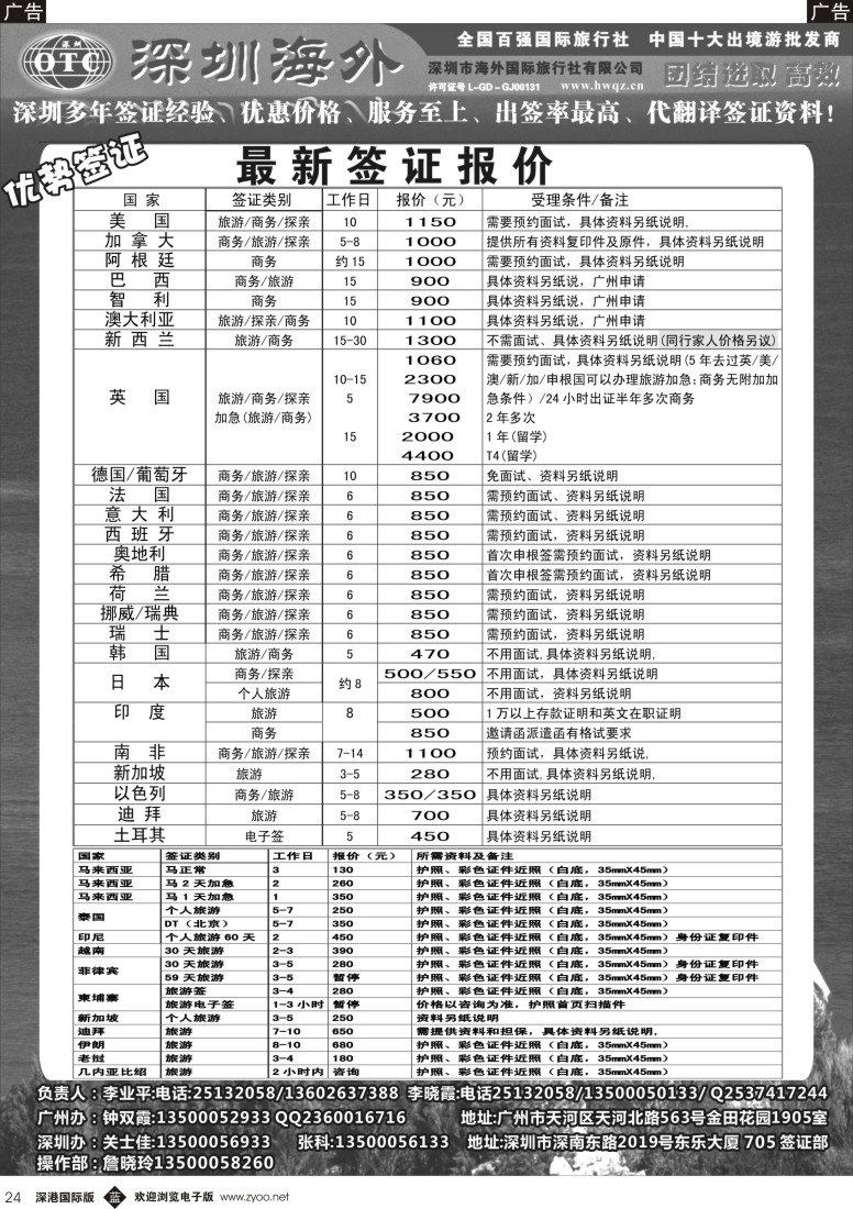 b黑024  深圳海外国旅签证部