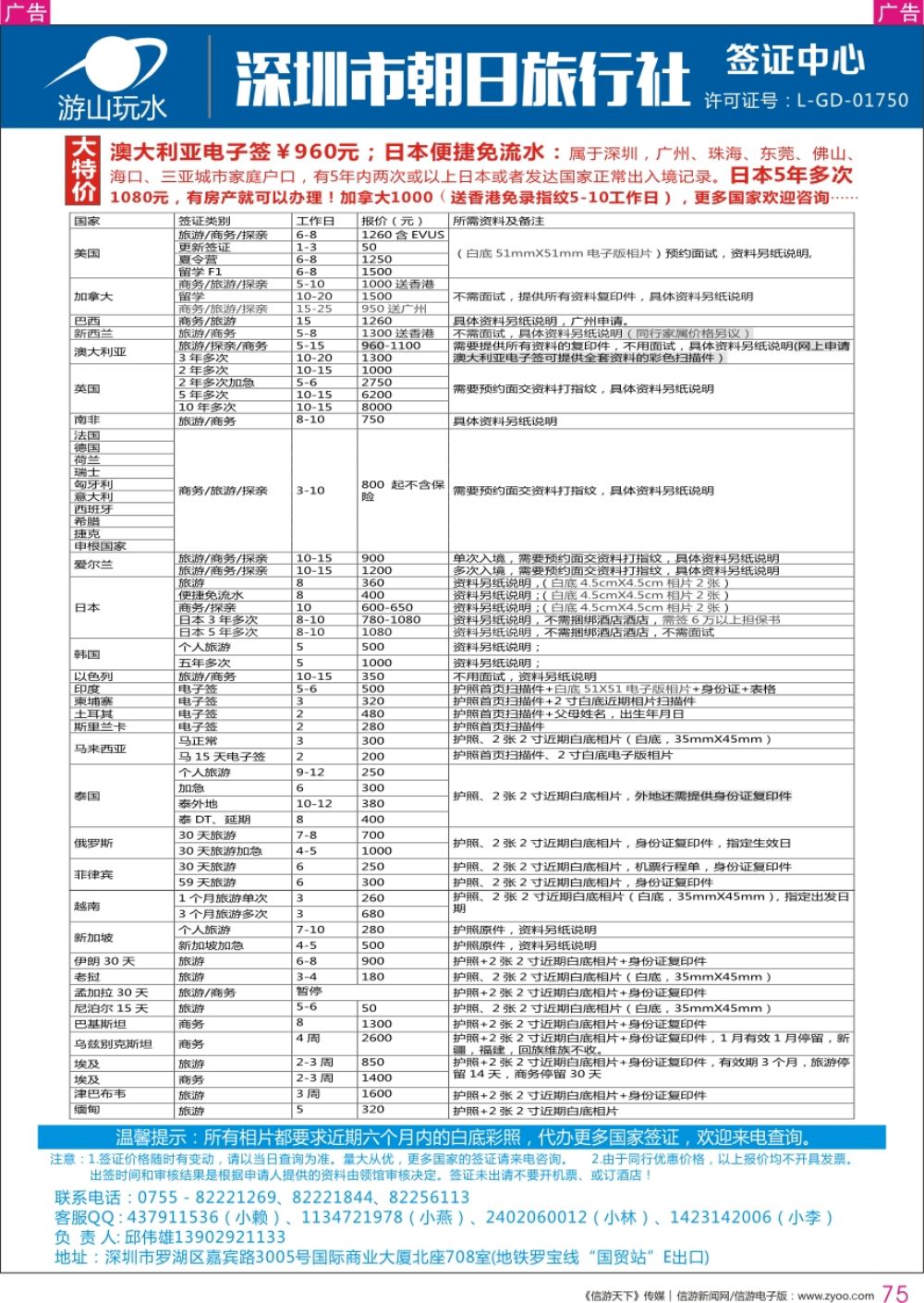 r彩075  深圳朝日旅行社签证中心