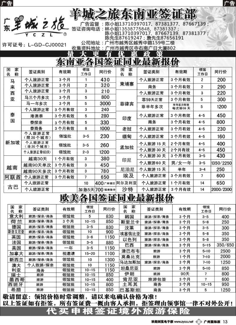 b013 羊城之旅东南亚签证部
