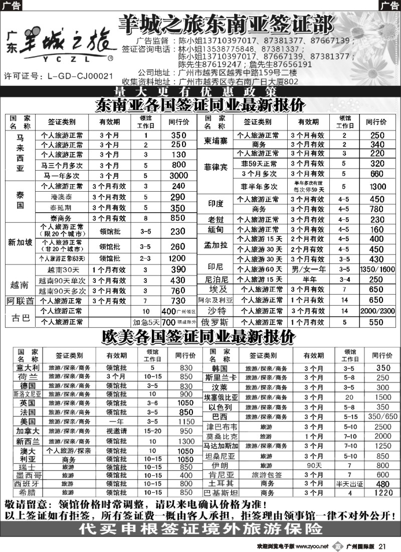 b021 羊城之旅东南亚签证部