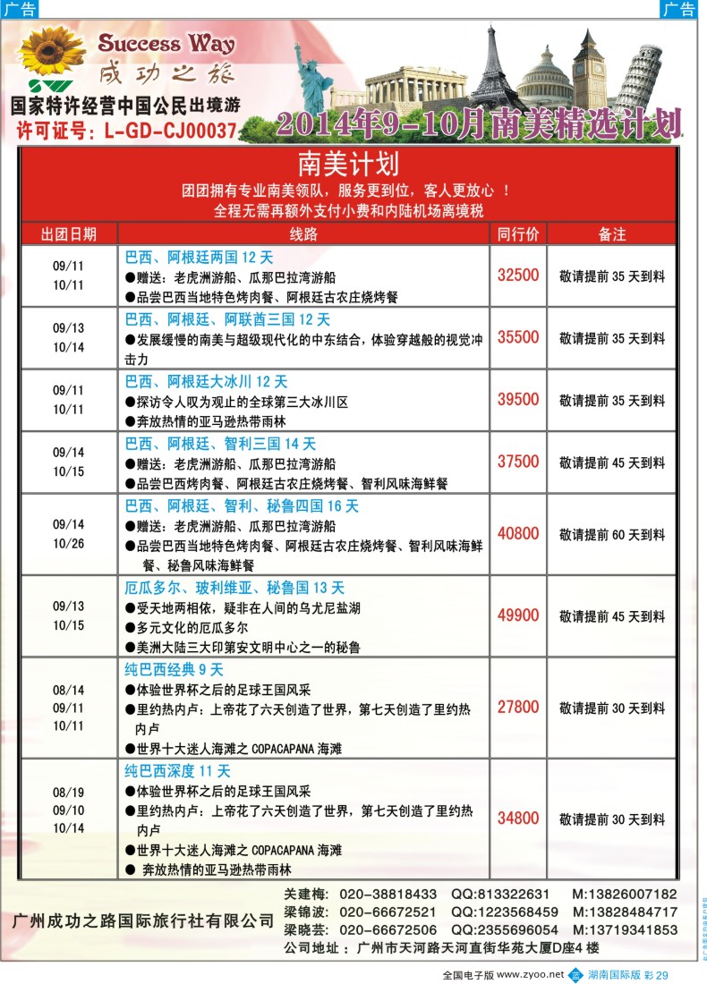 BC029广州成功之旅－－欧洲、美洲、南美计划