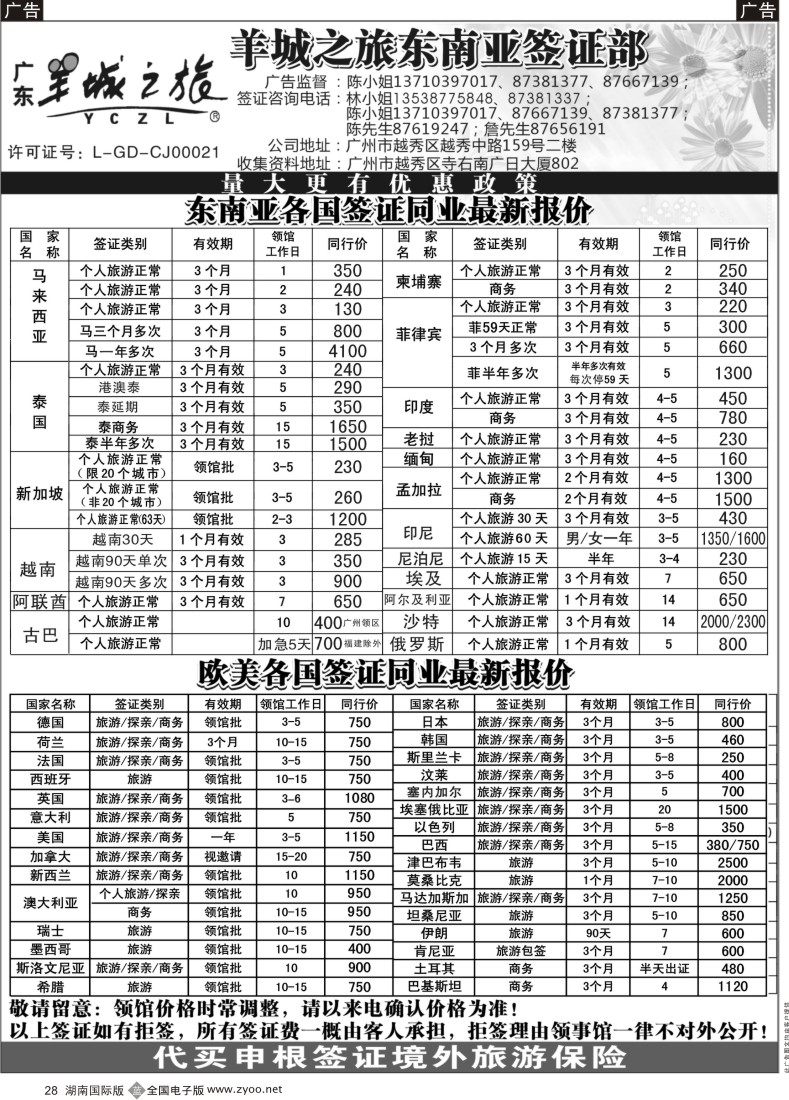 B028 羊城之旅东南亚签证部