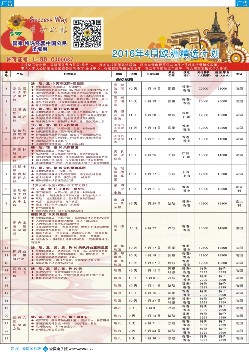 BC020 广州成功之旅－欧洲、美洲、南美计划