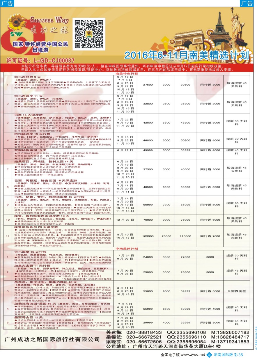 BC035 广州成功之旅－－欧洲、美洲、南美计划