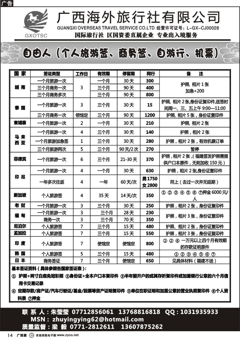 r14自由人（个人旅游签、商务签、自游行、机票）