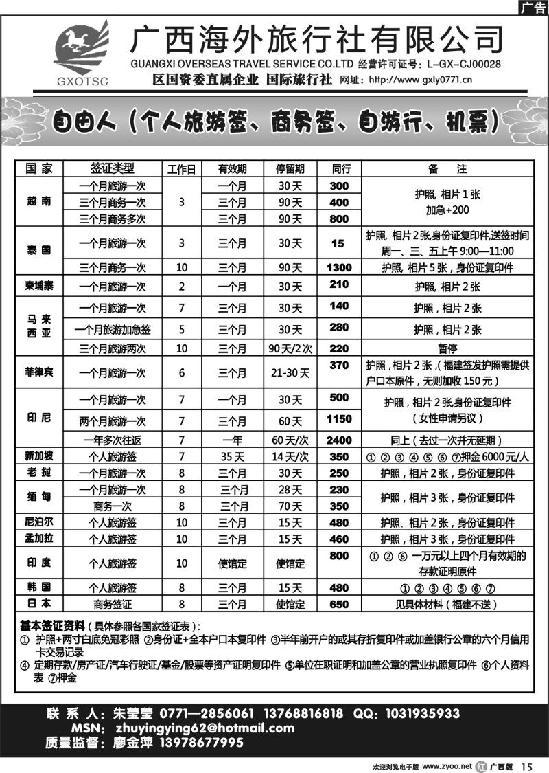 r15自由人（个人旅游签、商务签、自游行、机票）