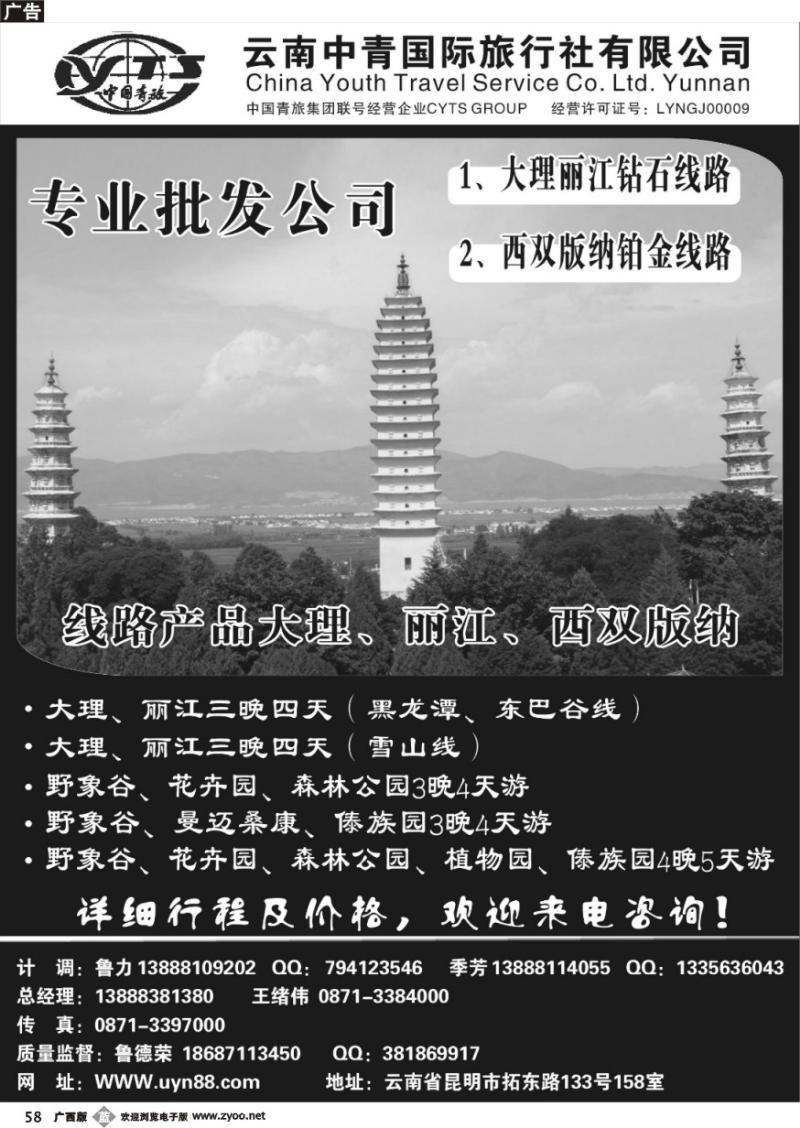 b58云南中青国际旅行社—昆大丽专线