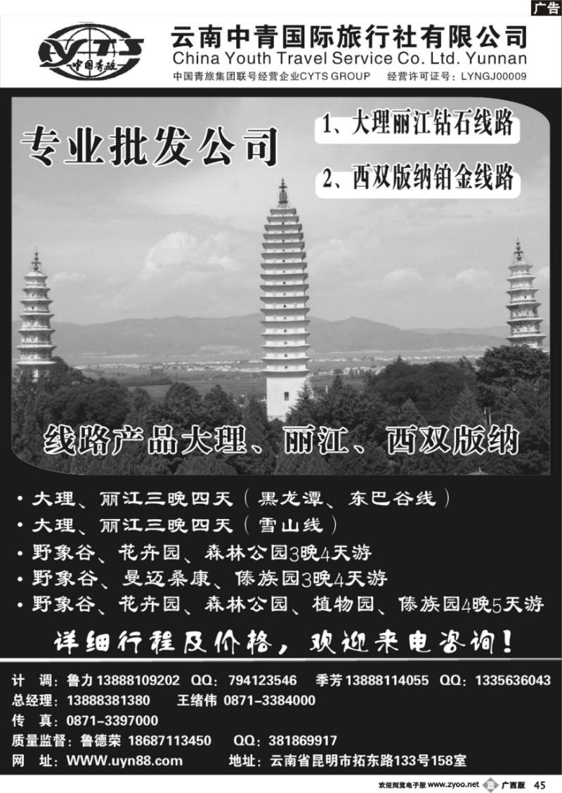 b45云南中青国际旅行社—昆大丽专线