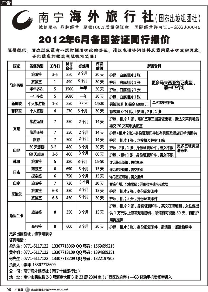 r96南宁海外旅行社—同行签证