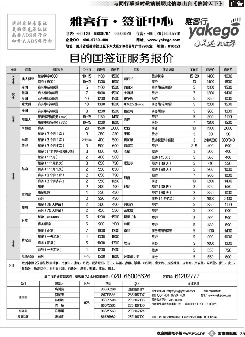 b075 雅客行--全球签证