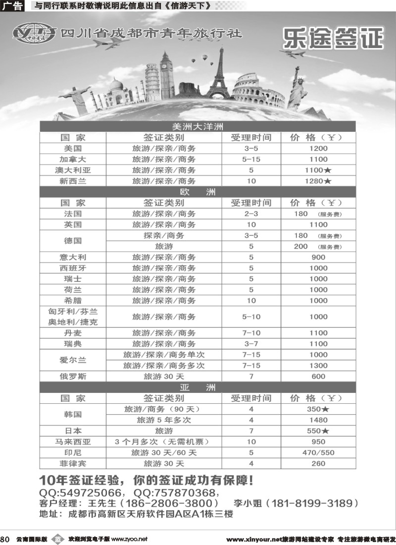b080 四川省成都市青年旅行社-乐途签证