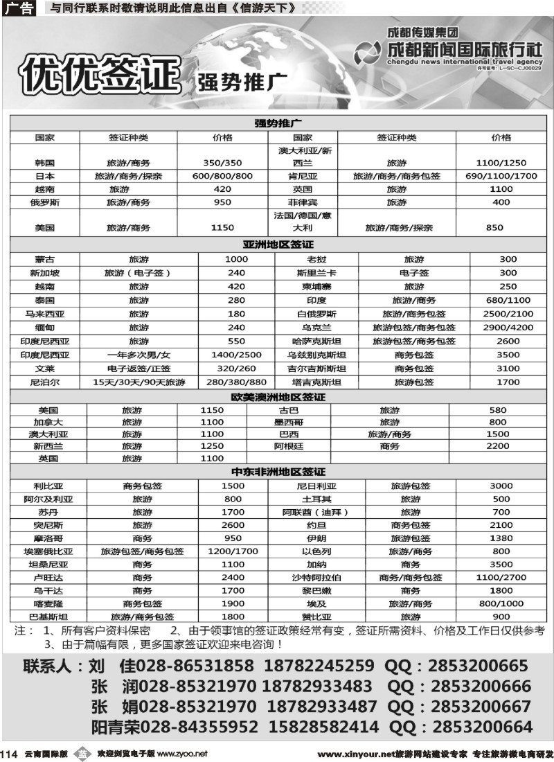 b114 成都新闻国际旅行社—签证
