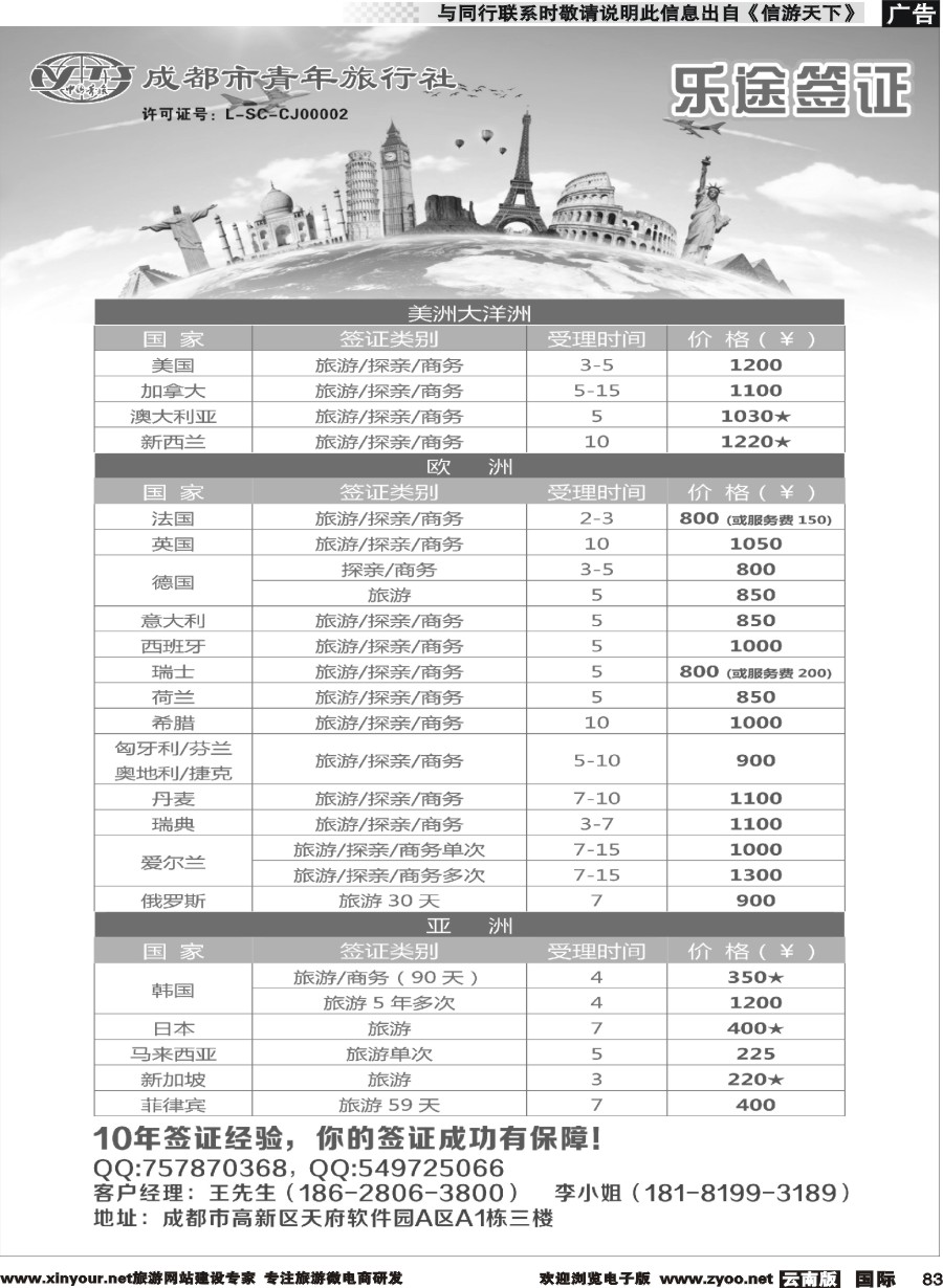 b083 成都市青年旅行社-乐途签证