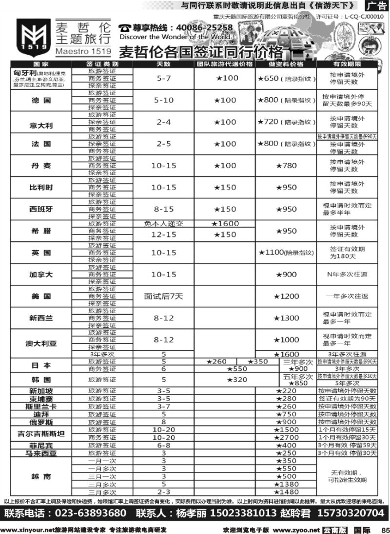 b085 麦哲伦主题旅行  欧洲 美加 东亚签证