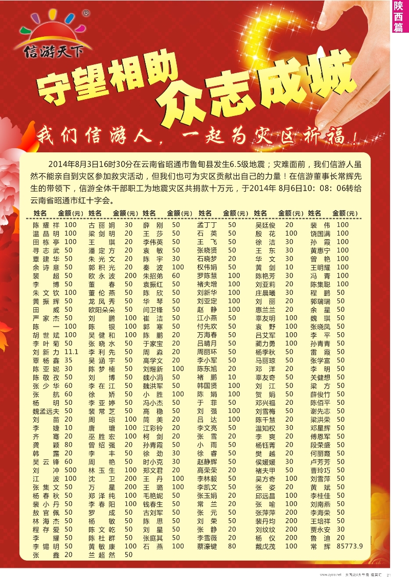 d21  信游地震捐款