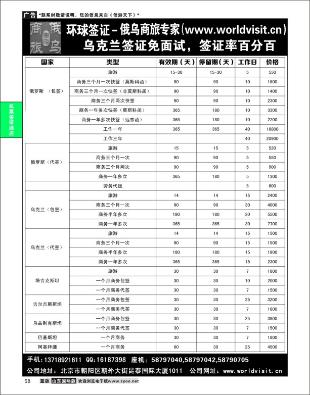58 金桥国旅签证部 签证专版