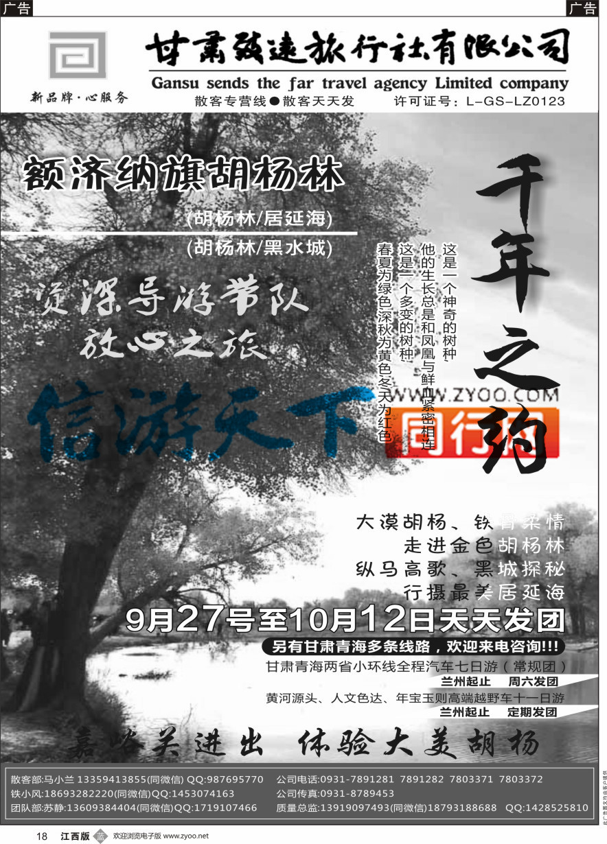 b黑018  胡杨林专线—甘肃致远旅行社