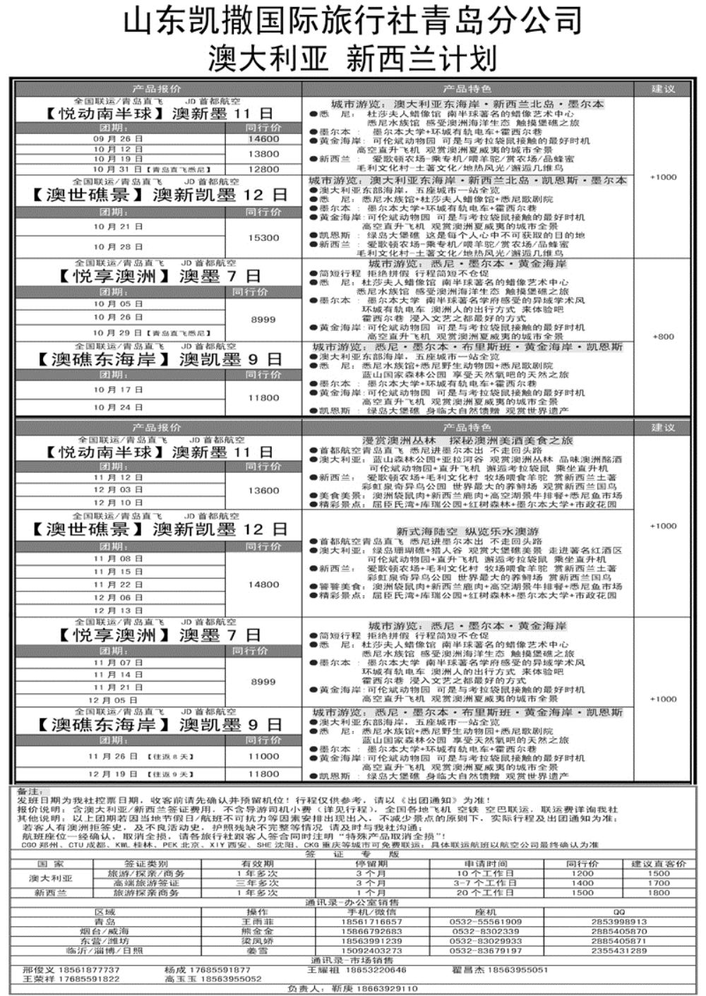 A-黑10山东凯撒国际旅行社青岛分公司-澳大利亚新西兰.