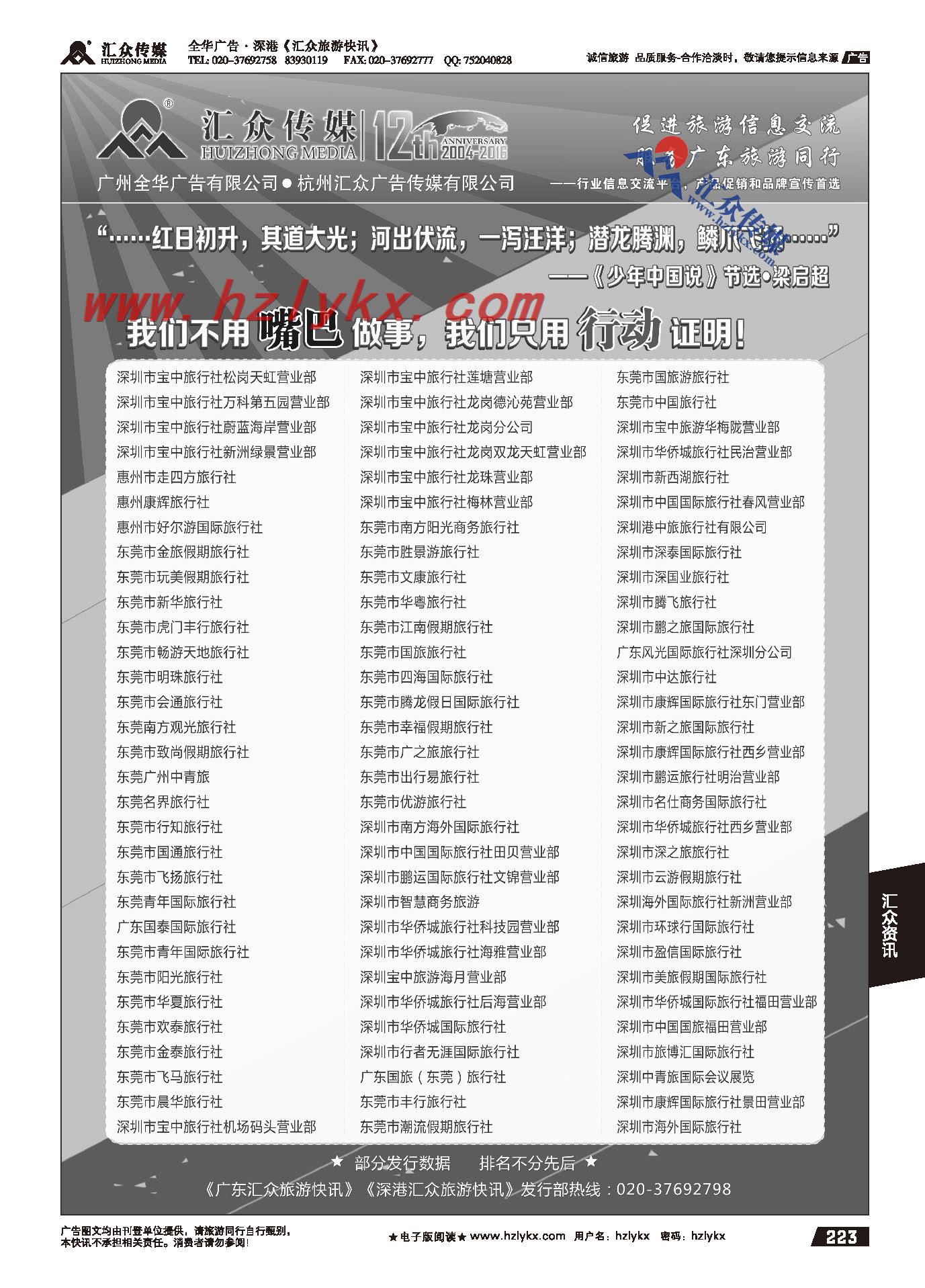 223.《汇众旅游快讯》部分发行旅行社展示