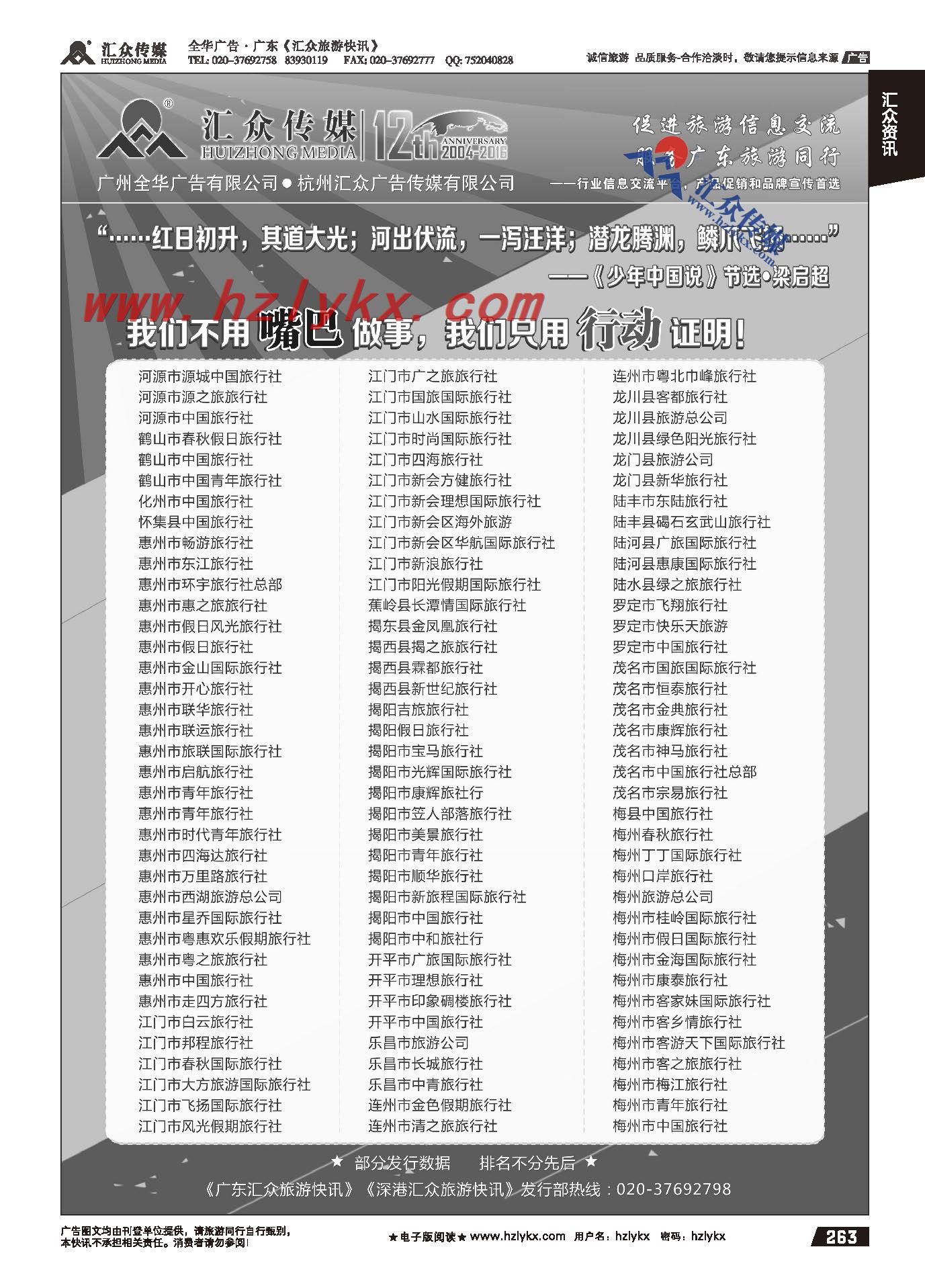 263.《汇众旅游快讯》部分发行旅行社展示