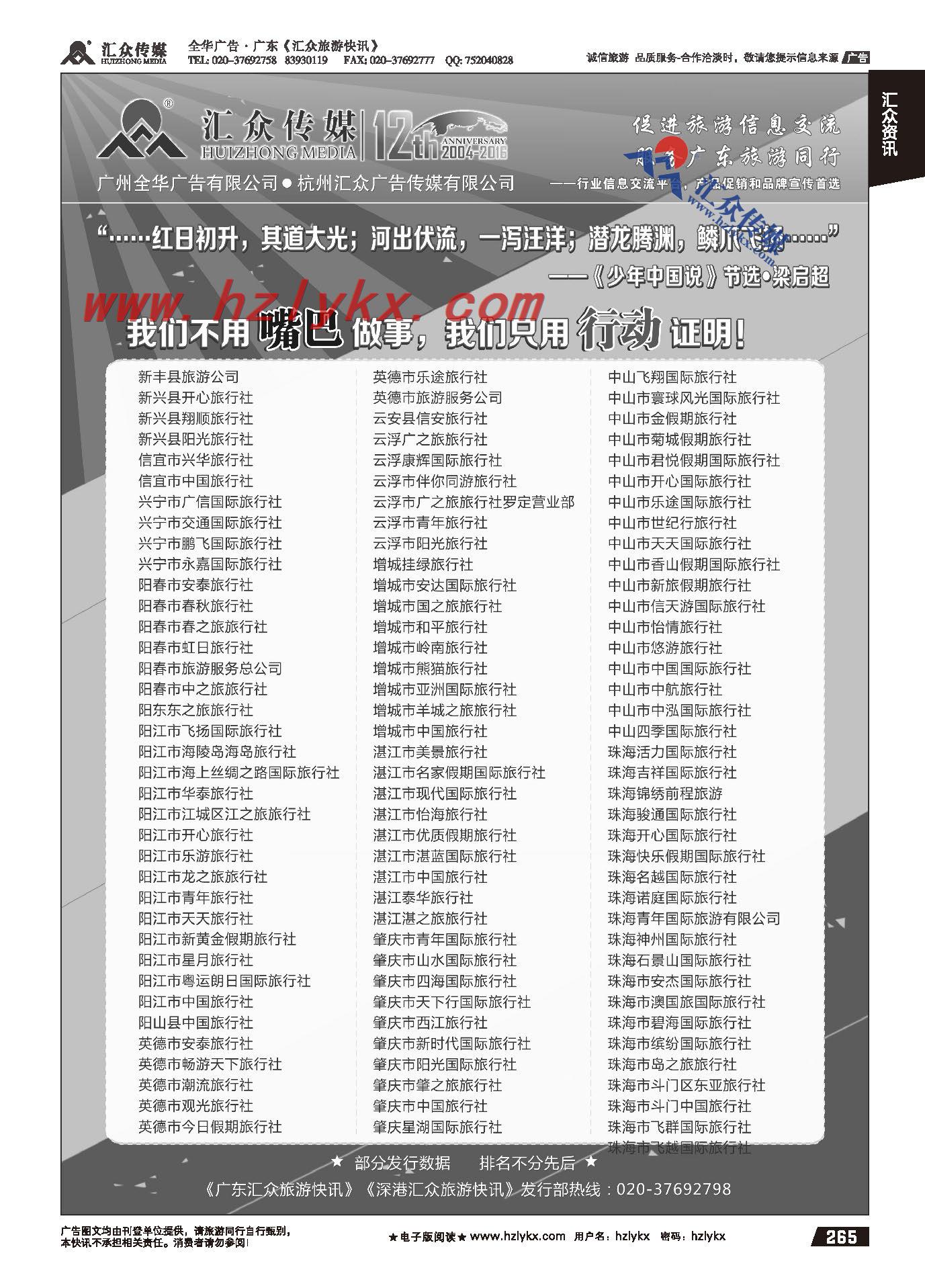 265.《汇众旅游快讯》部分发行旅行社展示