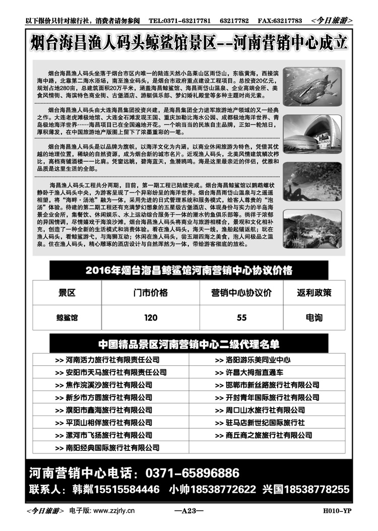 00823【海滨假期】烟台鲸鲨馆河南营销中心