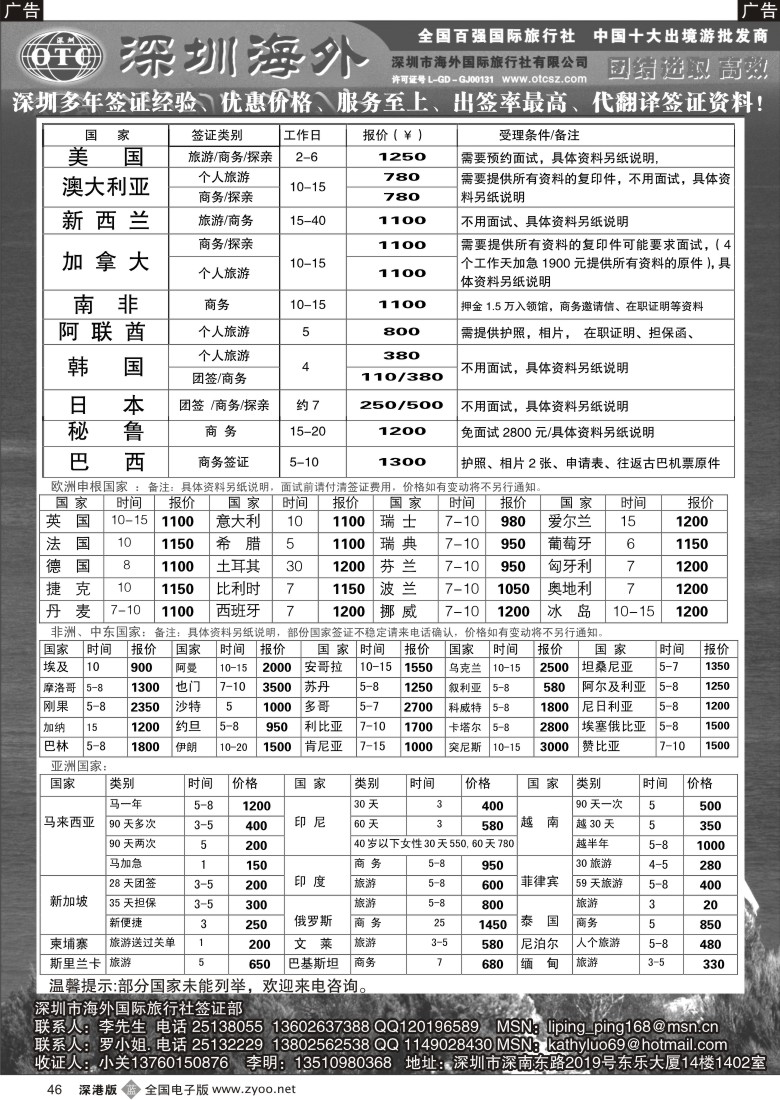 b黑046  深圳海外国旅签证部46
